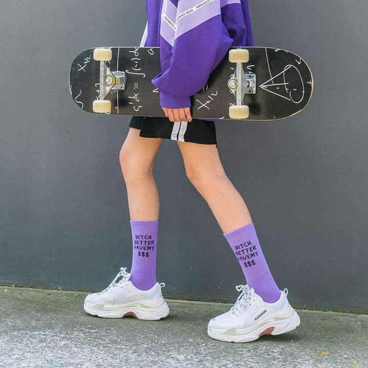 b*tch better have my money socks in purple b*tch better have my money socks in purple