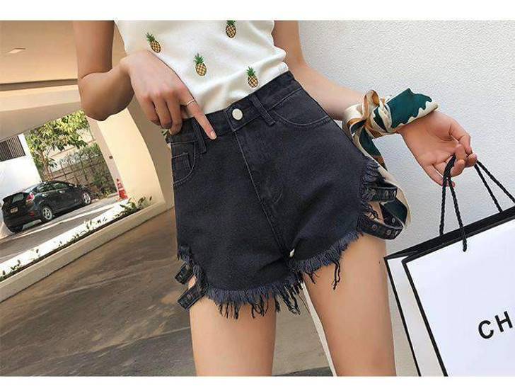 e-girl ripped denim shorts in black e-girl ripped denim shorts in black