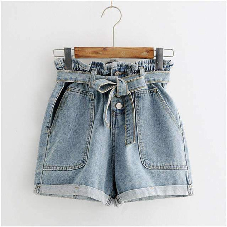 soft girl paperbag denim shorts in blue