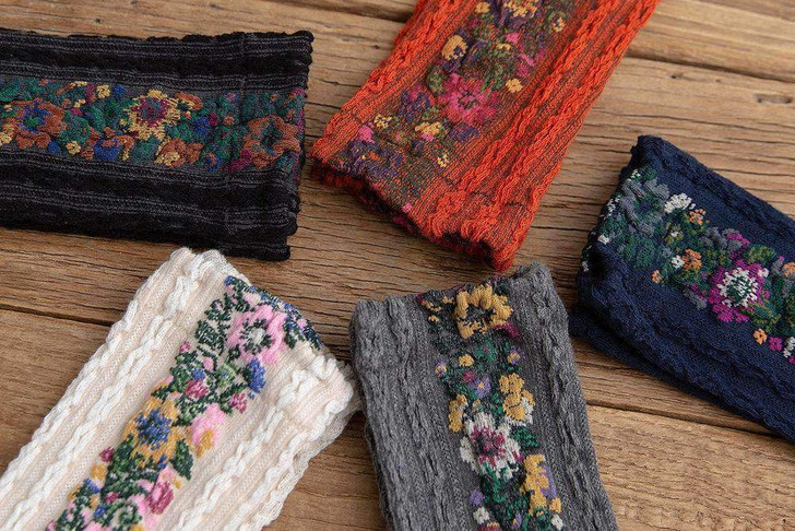 vintage floral soft socks in red, white, black, dark blue, grey vintage floral soft socks in red, white, black, dark blue, grey