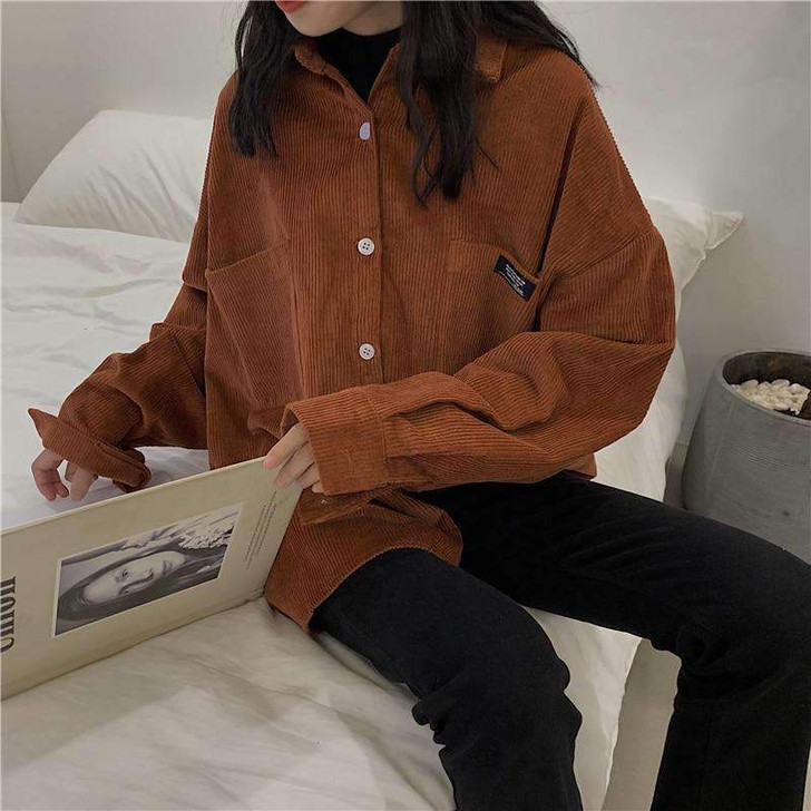 dark academia corduroy brown shirt