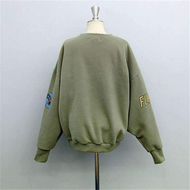 fervor-fly high-the boy is on a skateboard sweatshirt in army green fervor-fly high-the boy is on a skateboard sweatshirt in army green