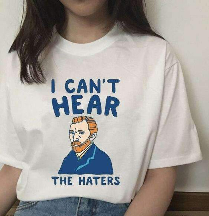 i can't hear -the haters van gogh tee in white i can't hear -the haters van gogh tee in white