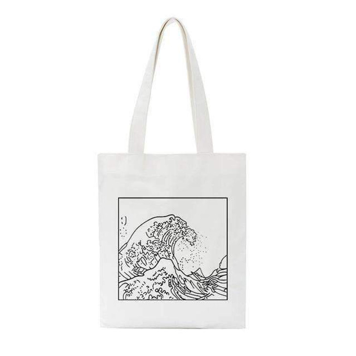 drawing of the great wave of kanagawa cloth bag