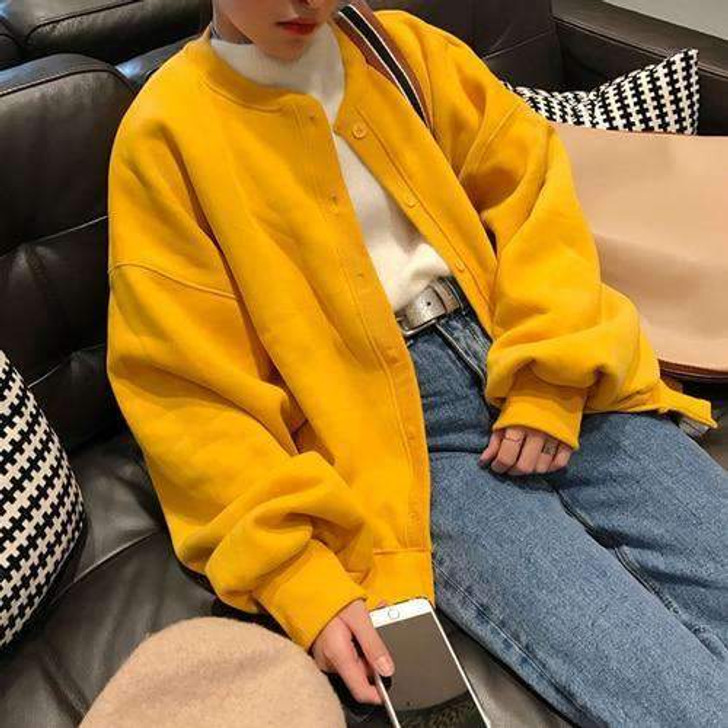 harajuku loose button-up jacket in yellow harajuku loose button-up jacket in yellow