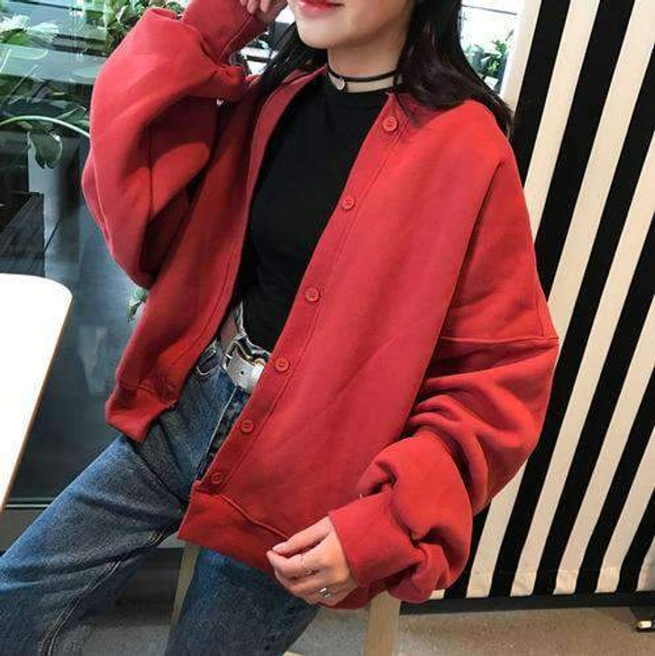 harajuku loose button-up jacket in red harajuku loose button-up jacket in red