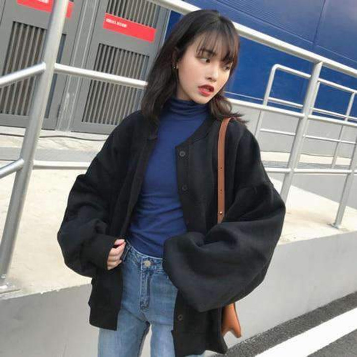 harajuku loose button-up jacket in black harajuku loose button-up jacket in black