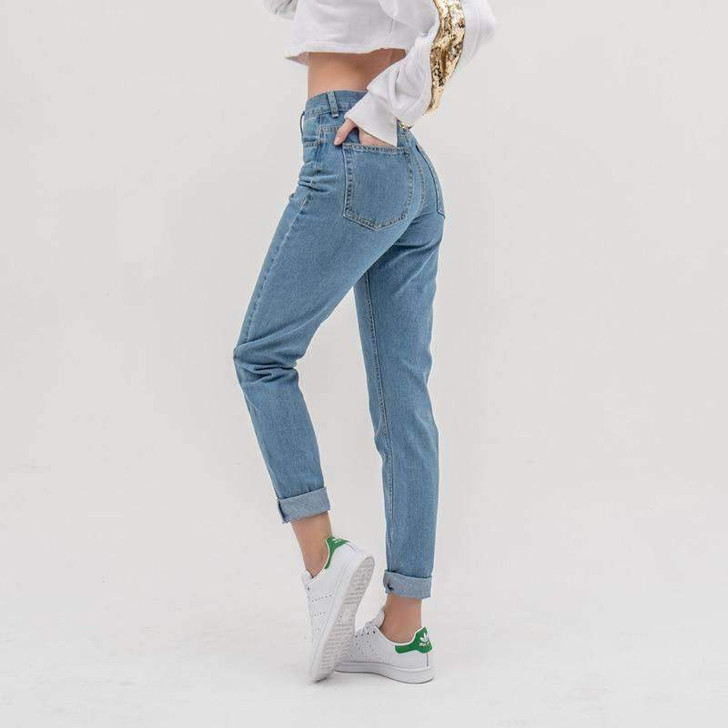 high waist ladies denim jean in light blue