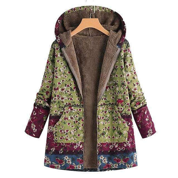 Vintage Floral Print Hooded Jacket - Cosmique Studio