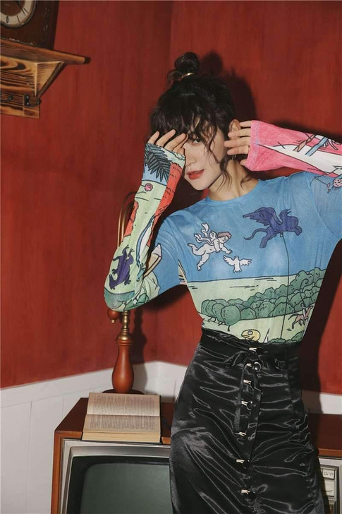 Sheer Mesh Top Graphic Tee - Cosmique 