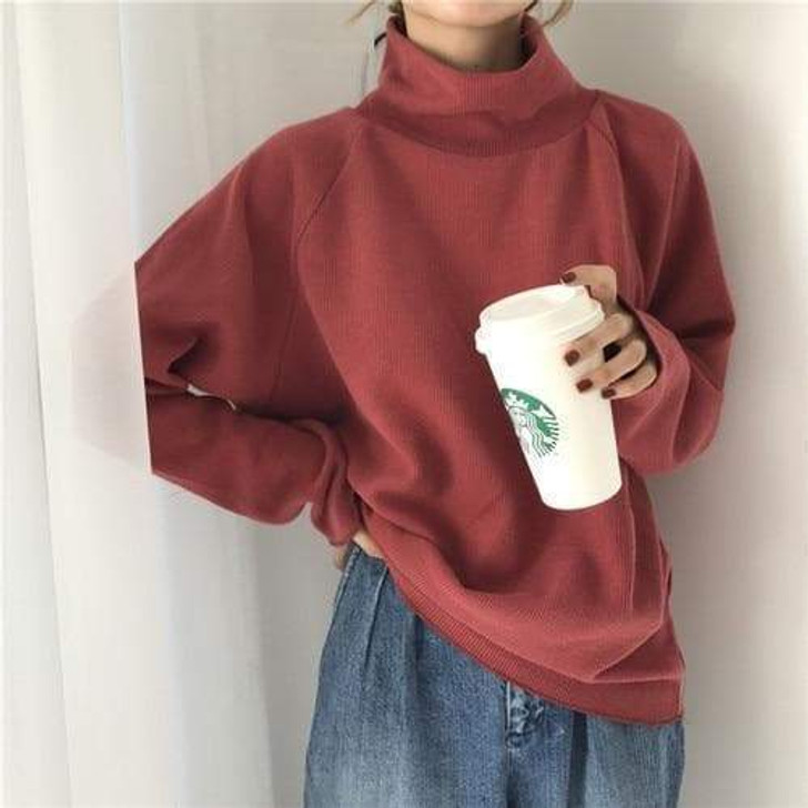 Casual Turtleneck Knitted Sweater - Cosmique Studio Aesthetic Clothing