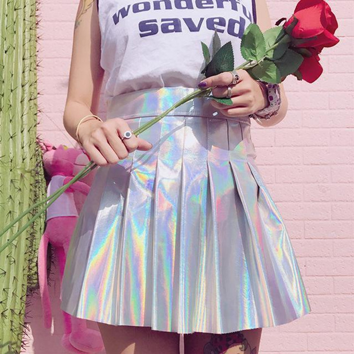 HOLOGRAPHIC HARAJUKU PLEATED SKIRT-Cosmique Studio HOLOGRAPHIC HARAJUKU PLEATED SKIRT-Cosmique Studio