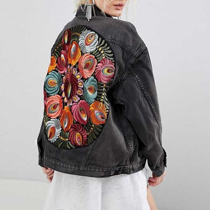 BOHO INSPIRED OVERSIZED MULTI FLORAL EMBROIDERED DENIM JACKET-Cosmique Studio BOHO INSPIRED OVERSIZED MULTI FLORAL EMBROIDERED DENIM JACKET-Cosmique Studio