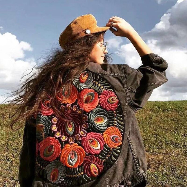 BOHO INSPIRED OVERSIZED MULTI FLORAL EMBROIDERED DENIM JACKET-Cosmique Studio BOHO INSPIRED OVERSIZED MULTI FLORAL EMBROIDERED DENIM JACKET-Cosmique Studio