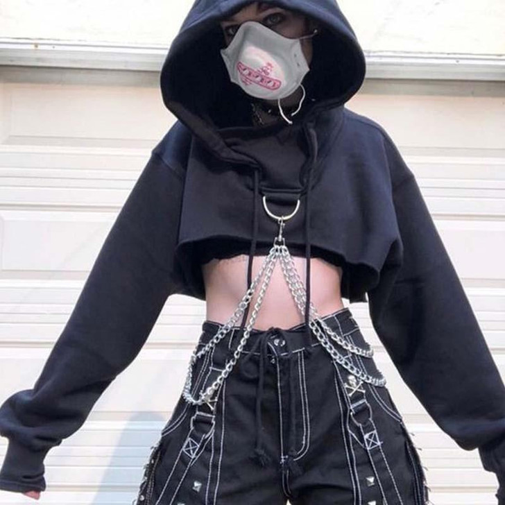 GOTHIC CHAINS CROP HOODIE - Cosmique Studio