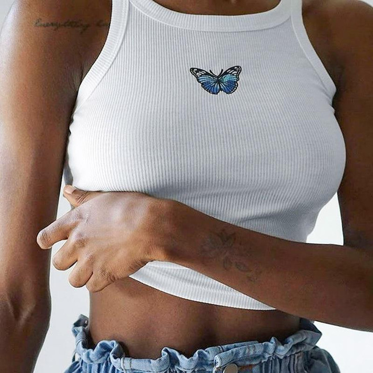 BUTTERFLY PRINTING STRAPED CROP TOP - Cosmique Studio BUTTERFLY PRINTING STRAPED CROP TOP - Cosmique Studio
