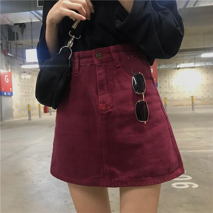 VINTAGE BURGUNDY MINI DENIM SKIRT - Cosmique Studio