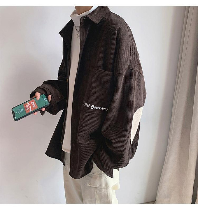 CORDUROY PATCHWORK MEN SHIRT-Cosmique Studio - Aesthetic Clothing CORDUROY PATCHWORK MEN SHIRT-Cosmique Studio - Aesthetic Clothing