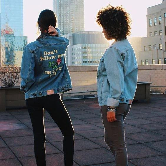 DON'T FOLLOW ME I'M LOST TOO DENIM JACKET-Cosmique Studio - Aesthetic Clothing