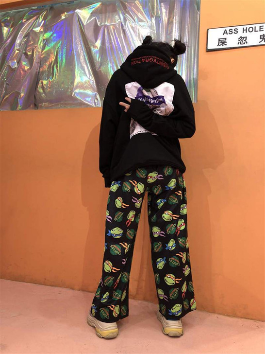 NINJA TURTLES PRINTED WIDE LEG PANTS-Cosmique Studio - Aesthetic Clothing NINJA TURTLES PRINTED WIDE LEG PANTS-Cosmique Studio - Aesthetic Clothing
