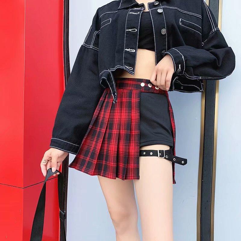 SEXY EGIRL EDGY STYLE PLEATED MINI BUCKLE SHORTS SKIRT Cosmique