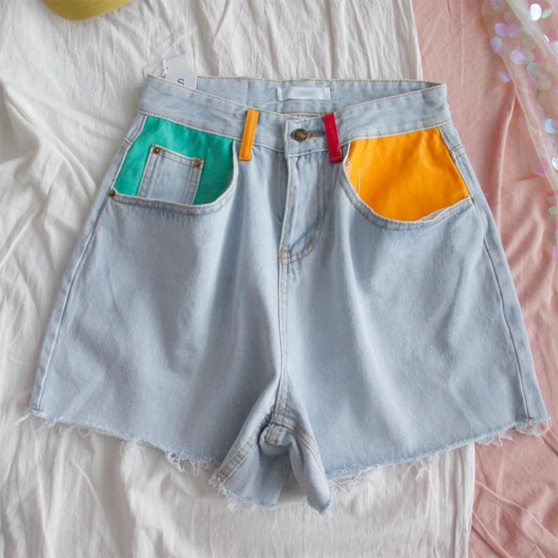 ★codegraphy★ Women's Pigment Dying Colorful Denim Shorts C aesthetic-soft-girl-colorful-