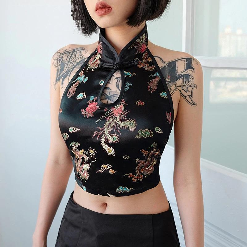 ★lalafox★HOTFIX CROP TOP★Black★韓国★大人気★ Croped Tops|women's Autumn Halterneck Crop Top - Sexy