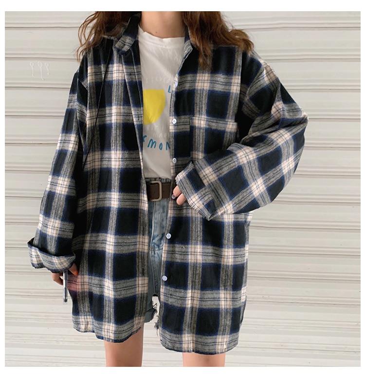 VINTAGE AESTHETIC OVERSIZE PLAID SHIRT - Cosmique Studio