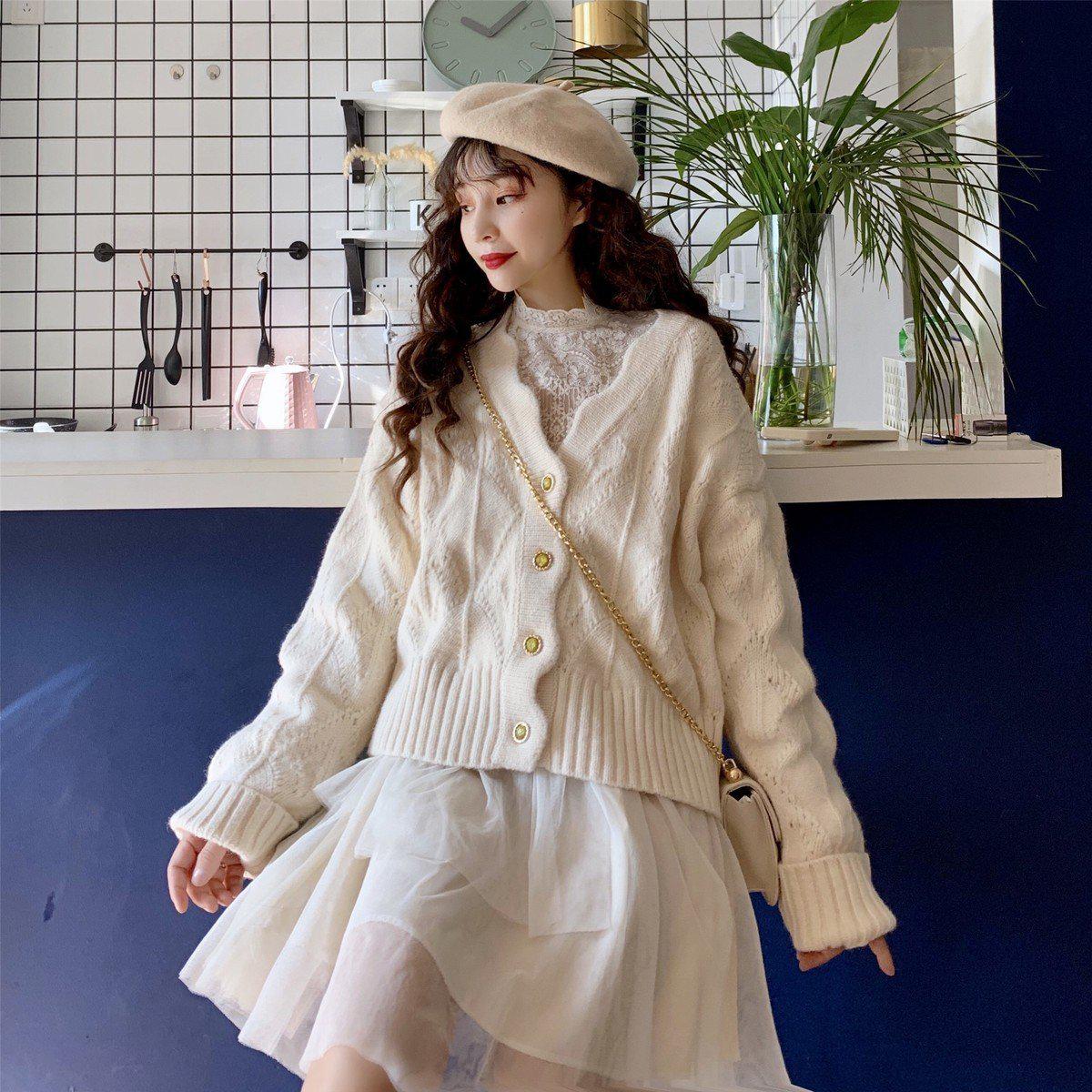 Soft Girl White Cardigan Sweater