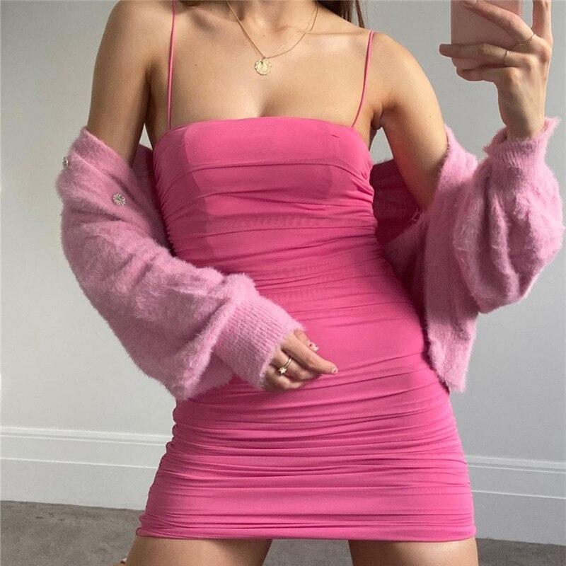 Pink Spaghetti Strap Mini Dress - Main Image