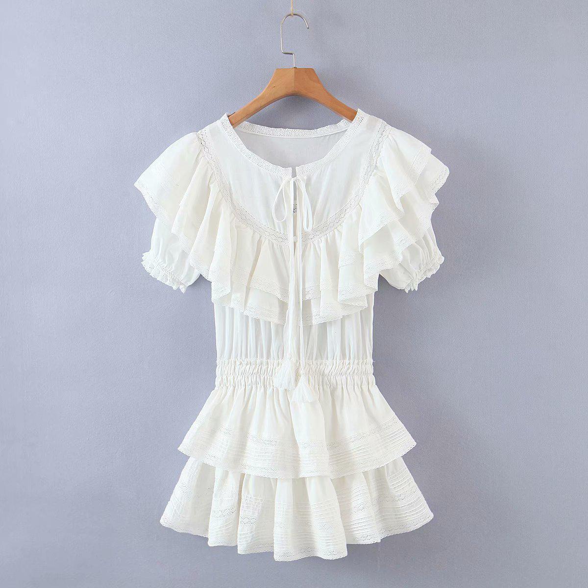 ANGELCORE RUFFLE SHORT SLEEVE LACE WHITE MINI DRESS - Cosmique Studio