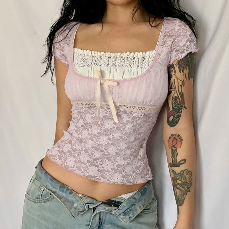 Coquette Aesthetic Lace Top - Cosmique Studio