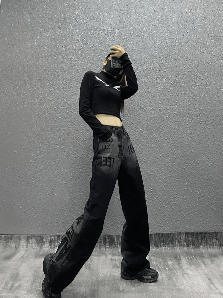 【SCENERITY】Grunge wide denim pants Amazon.com: RILGOU Y2K Gothic Grunge Vintage Casual High