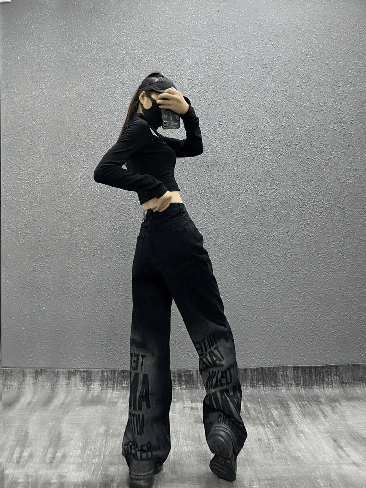 Grunge Dark Loose Denim Pants - Cosmique Studio