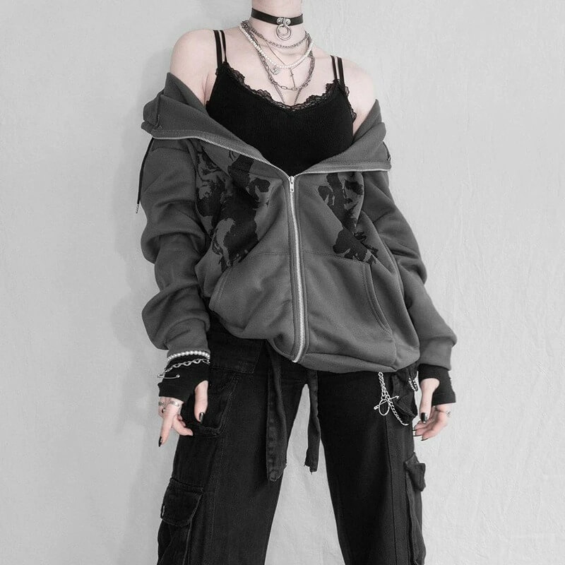 Grunge Devil Hooded Puffer Jacket - Cosmique Studio