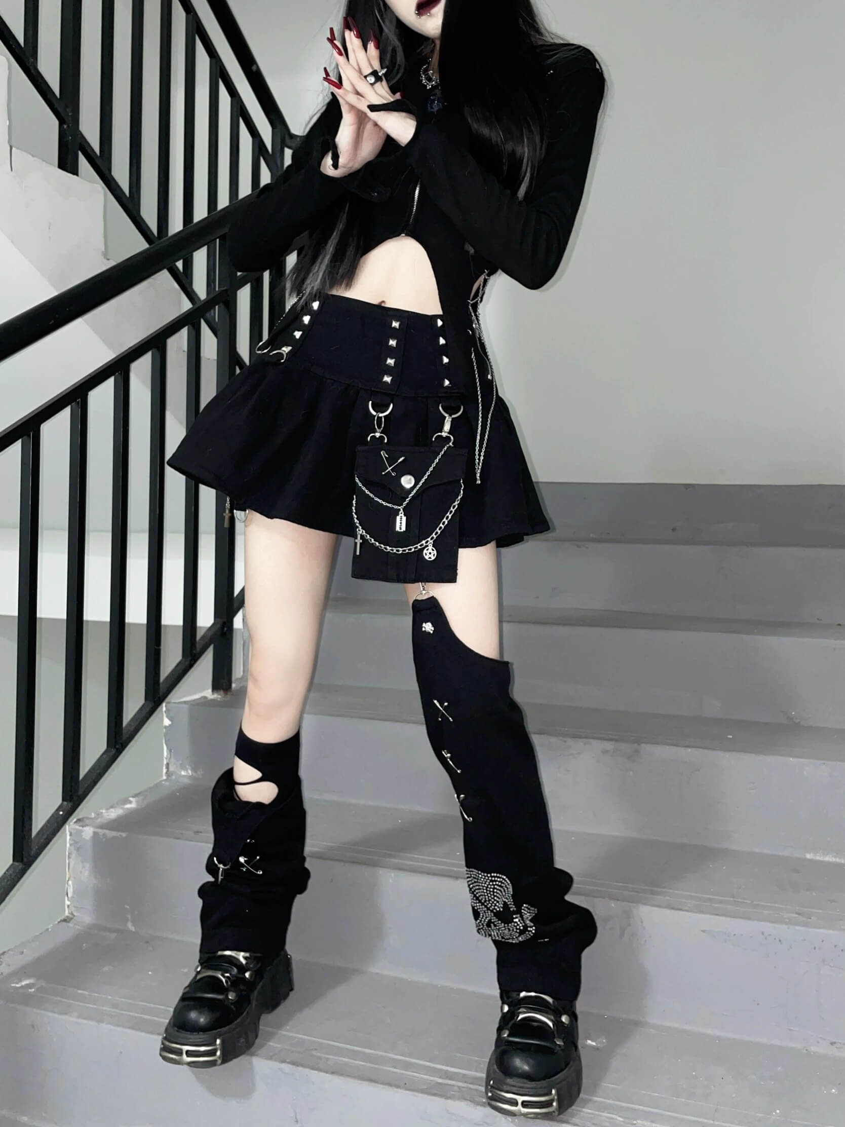 Gothic Skull Detachable Mini Skirt - Cosmique Studio