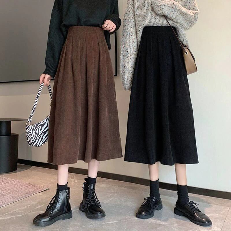 Dark Academia Corduroy Midi Skirt