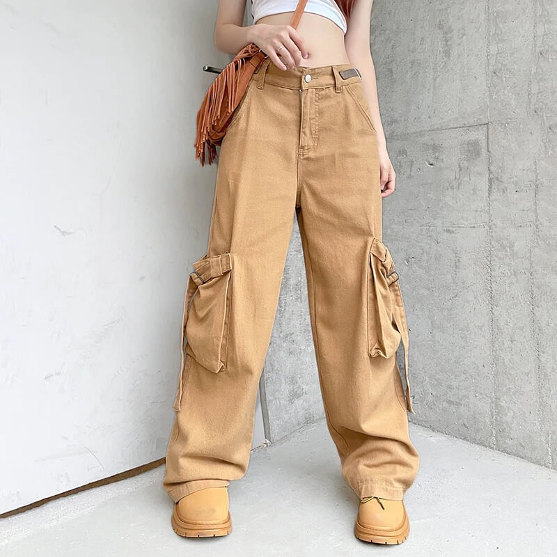 Khaki Cargo Pants - Cosmique Studio