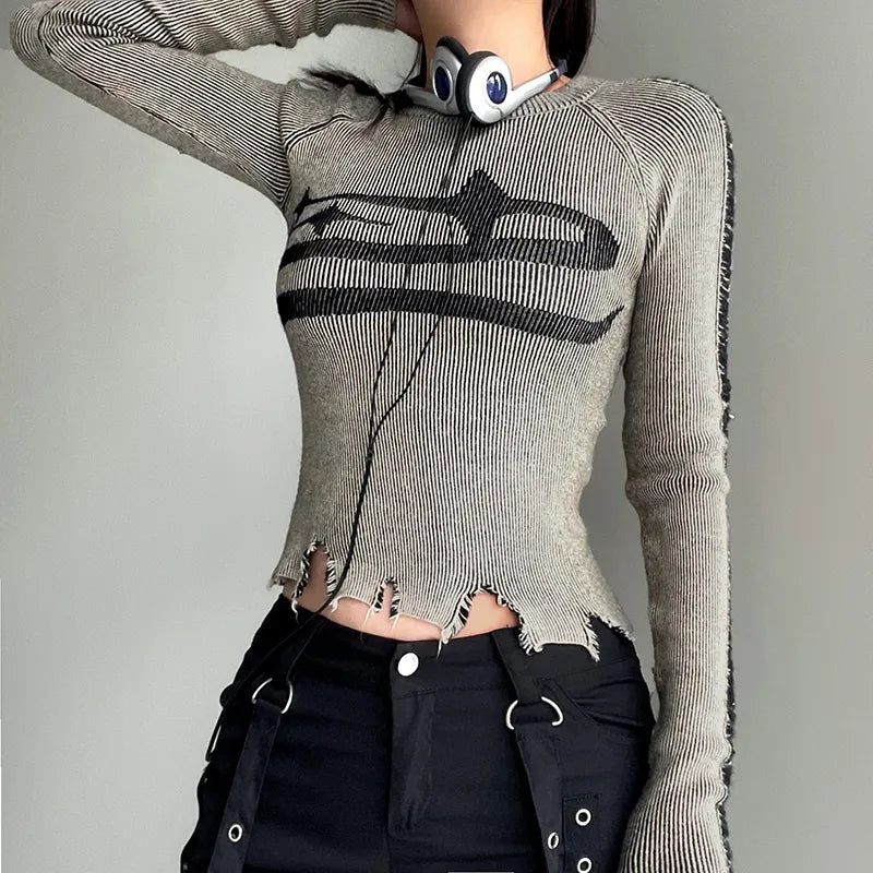トップス archive 00s grunge punk cut boarder top cyber-grunge-distressed-
