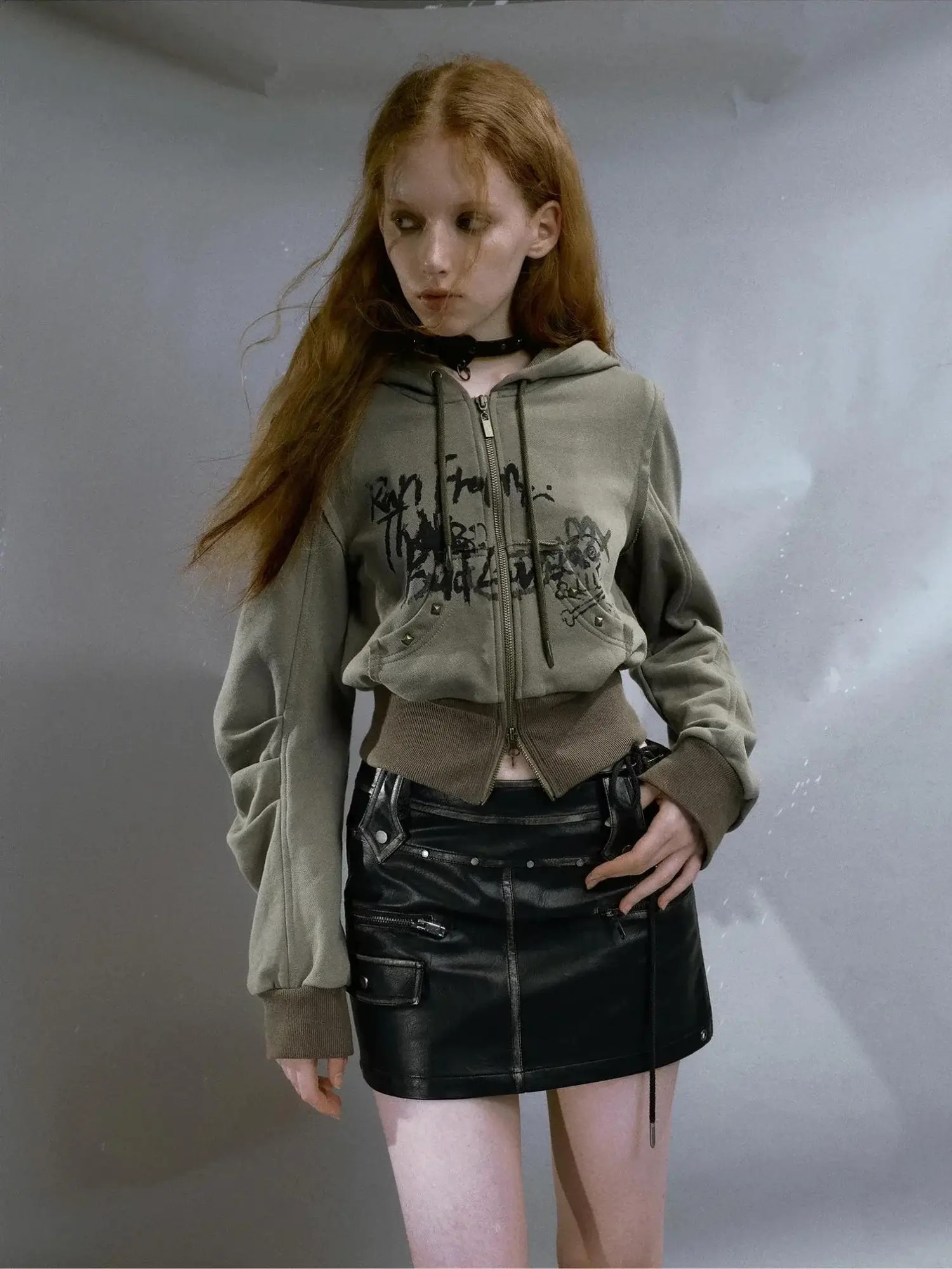 Y2K Grunge Zip Up Hoodie - Cosmique Studio
