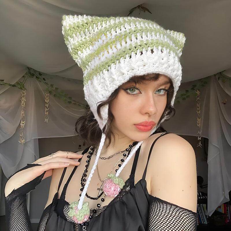 Aesthetic Cat Beanie Crochet Sumlenoy2k Beanie Cat Ear Gyaru Acubi