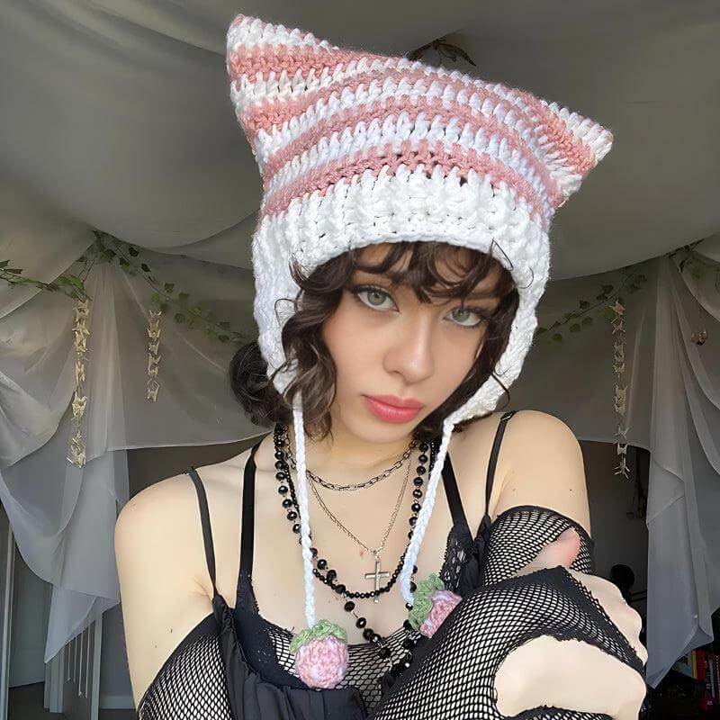 Kawaii Cat Ear Crochet Knitted Beanie - Cosmique Studio