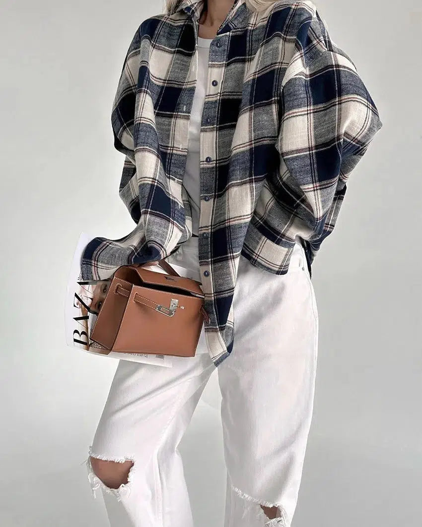Oversized Checkered ButtonUp Shirt Cosmique Studio — free download