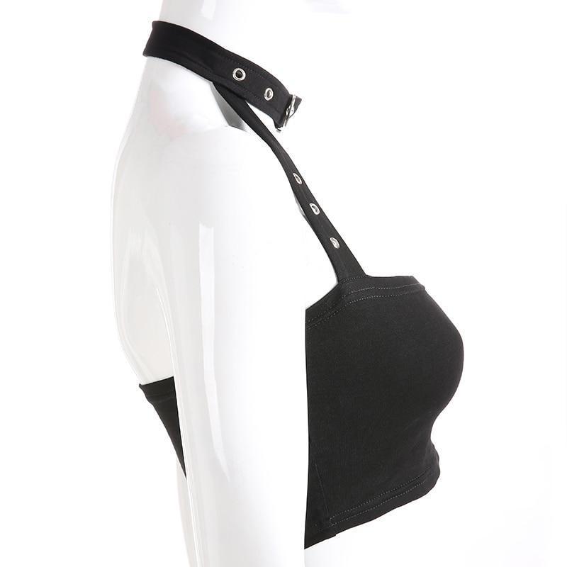 BLACK GRUNGE CHOKER BACKLESS SEXY CROP TOP - Cosmique Studio