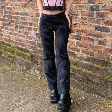 LGB black stripe cropped trousers Y2K Horizontal Striped Pants