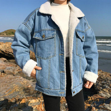 KOREAN FAUX FUR DENIM JACKET - Cosmique Studio