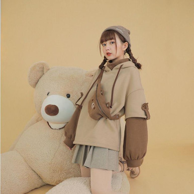 Cute Bear Soft Girl Style Fake Two-Piece Hoodie - Kawaii Fashion Shop