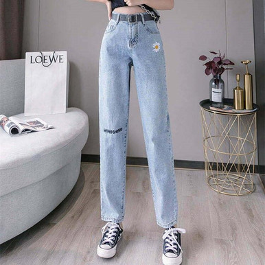Peaceminusone Denim pants ピースマイナスワン Y2K PEACE MINUSONE DAISY DESIGN BLUE DENIM PANTS - Cosmique