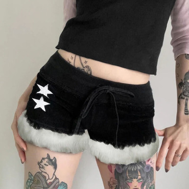 Y2k Faux Fur Velvet Shorts - Cosmique Studio