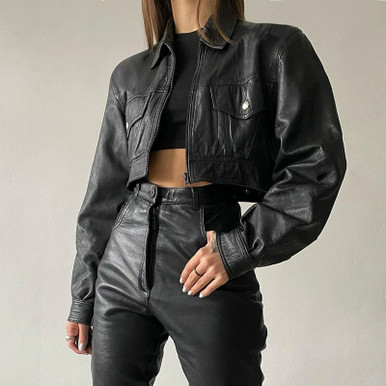 Grunge Pu Leather Crop Jacket - Cosmique Studio